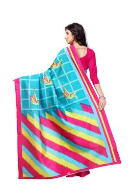 Aqua Blue Printed Art Silk Saree With Blouse 3