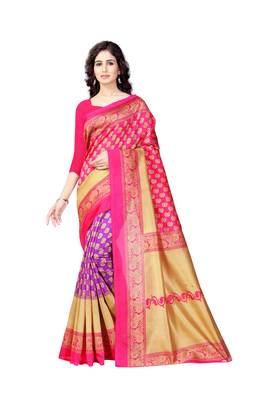Pink Printed Art Silk Saree With Blouse 1