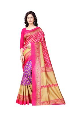 Pink Printed Art Silk Saree With Blouse 2