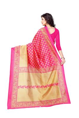 Pink Printed Art Silk Saree With Blouse 3