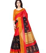 Red printed art silk saree with blouse