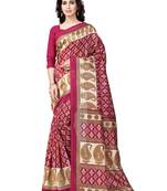 Maroon printed art silk saree with blouse