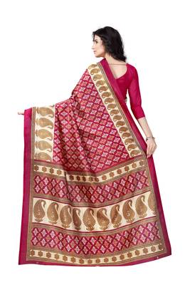 Maroon printed art silk saree with blouse 2