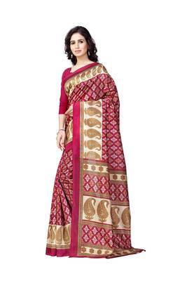 Maroon printed art silk saree with blouse 3