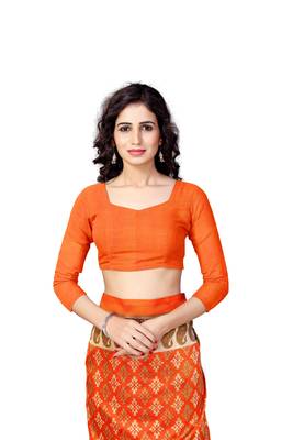 Orange printed art silk saree with blouse 4