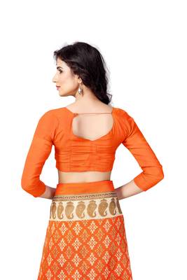 Orange printed art silk saree with blouse 5