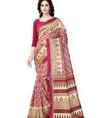 Maroon printed art silk saree with blouse