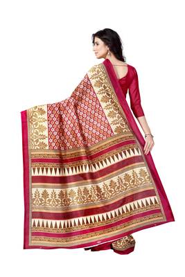 Maroon printed art silk saree with blouse 3