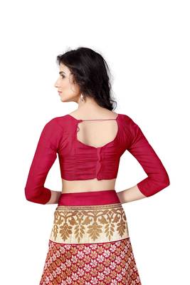 Maroon printed art silk saree with blouse 5