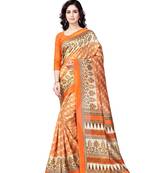 Mustard printed art silk saree with blouse