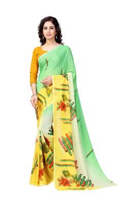 Green Printed Georgette Saree With Blouse 1