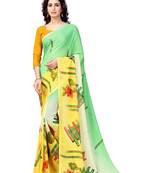 Green Printed Georgette Saree With Blouse