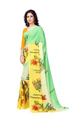Green Printed Georgette Saree With Blouse 2
