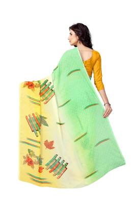 Green Printed Georgette Saree With Blouse 3