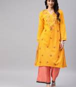 Mustard embroidered cotton chikankari-kurtis