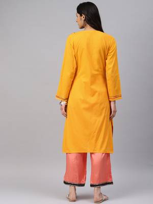 Mustard embroidered cotton chikankari-kurtis 2