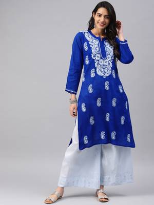Navy-blue embroidered cotton chikankari-kurtis 1