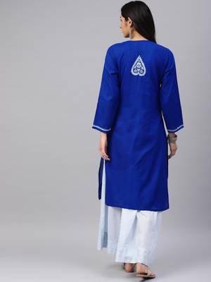 Navy-blue embroidered cotton chikankari-kurtis 2