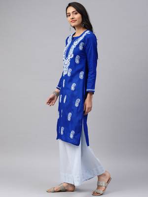 Navy-blue embroidered cotton chikankari-kurtis 3