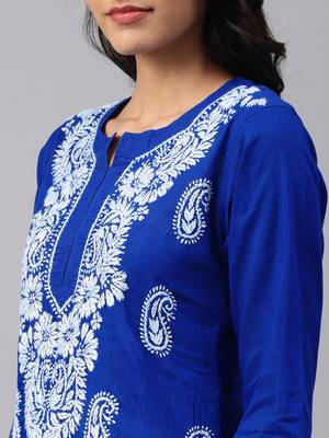 Navy-blue embroidered cotton chikankari-kurtis 4