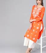 Orange embroidered cotton chikankari-kurtis