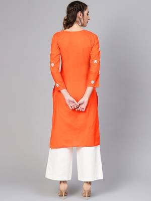 Orange embroidered cotton chikankari-kurtis 2