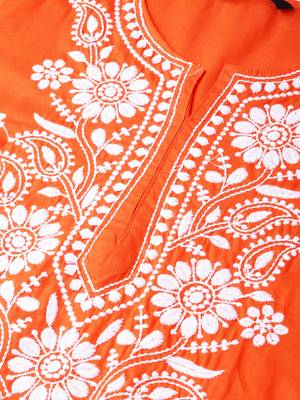 Orange embroidered cotton chikankari-kurtis 4