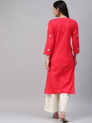 Red embroidered cotton chikankari-kurtis 2