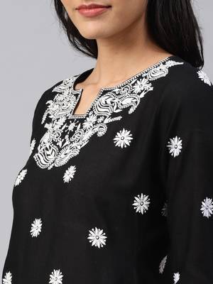 Black embroidered cotton chikankari-kurtis 4