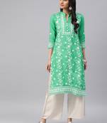 Sea-green embroidered cotton chikankari-kurtis