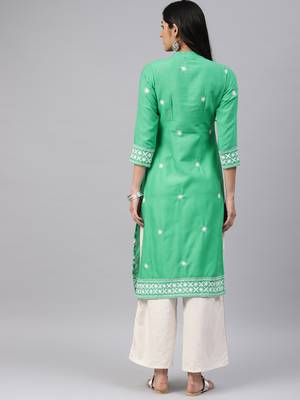 Sea-green embroidered cotton chikankari-kurtis 2
