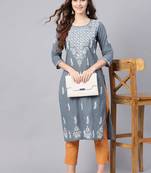 Grey embroidered cotton chikankari-kurtis