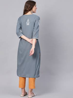 Grey embroidered cotton chikankari-kurtis 2