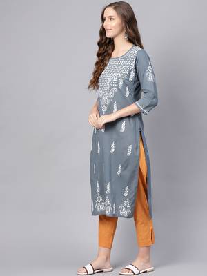 Grey embroidered cotton chikankari-kurtis 3