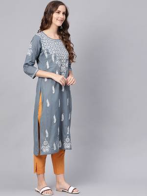 Grey embroidered cotton chikankari-kurtis 4