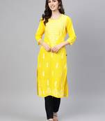Lemon embroidered cotton chikankari-kurtis