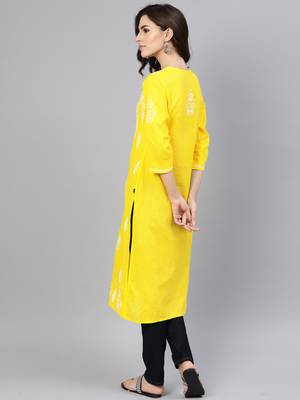 Lemon embroidered cotton chikankari-kurtis 2