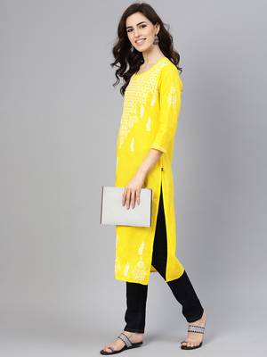 Lemon embroidered cotton chikankari-kurtis 3
