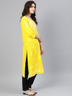 Lemon embroidered cotton chikankari-kurtis 4