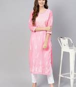 Baby-pink embroidered cotton chikankari-kurtis