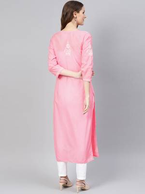 Baby-pink embroidered cotton chikankari-kurtis 2
