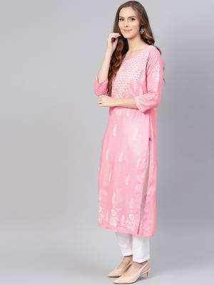 Baby-pink embroidered cotton chikankari-kurtis 4