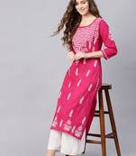 Magenta embroidered cotton chikankari-kurtis