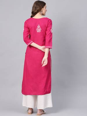 Magenta embroidered cotton chikankari-kurtis 2