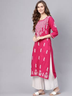 Magenta embroidered cotton chikankari-kurtis 4