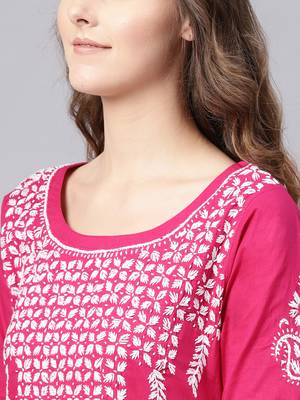 Magenta embroidered cotton chikankari-kurtis 5