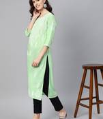 Lime embroidered cotton chikankari-kurtis