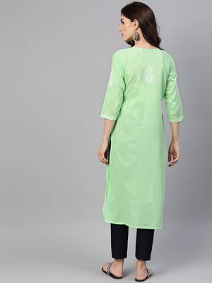 Lime embroidered cotton chikankari-kurtis 2