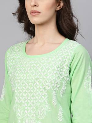 Lime embroidered cotton chikankari-kurtis 5