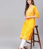 Mustard embroidered cotton chikankari-kurtis